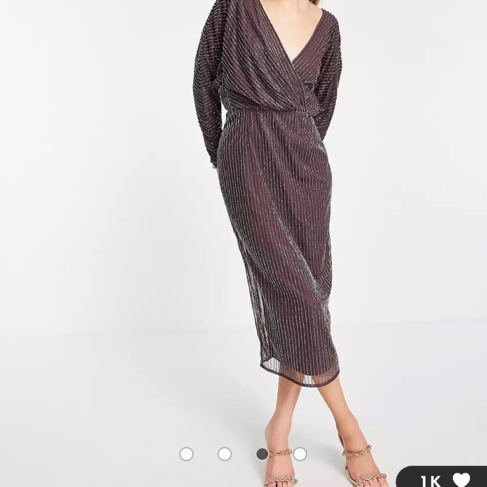 ASOS DESIGN Plum Beaded Drape Front Open Back Formal Dress